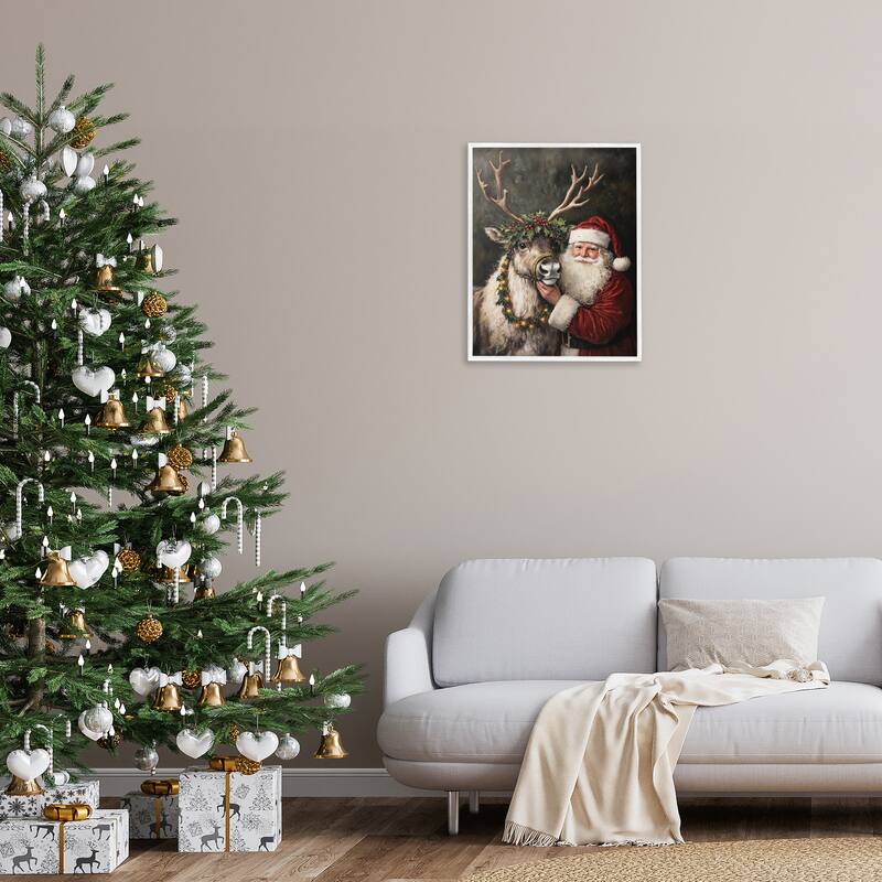 Stupell Santa & Reindeer Portrait Framed Giclee Art Design By Arlington Prints