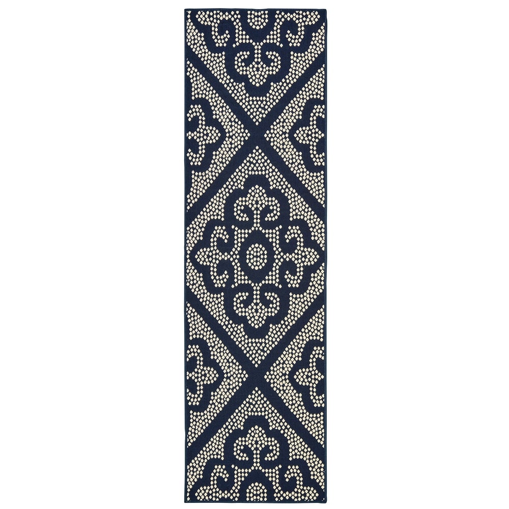 Style Haven Marianna Medallion Lattice Navy/Beige Indoor-Outdoor Rug