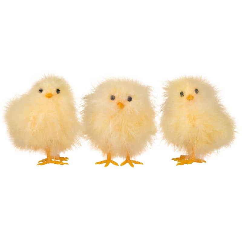 Furry Chicks Easter Decorations - 3.25" - Set of 3
