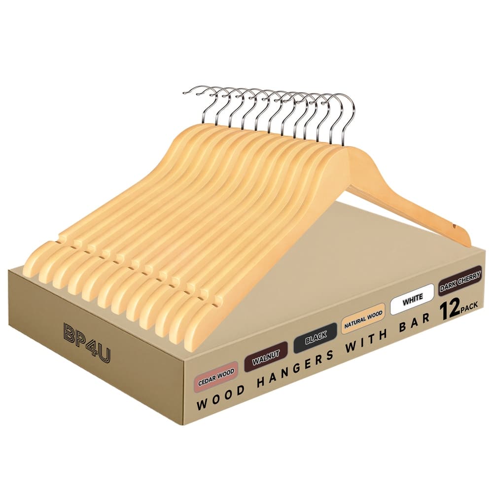 BP4U Premium Wooden Clothes Hangers, Solid Wood Coat Shirt Top Hangers for Jackets, Shirts, Dresses