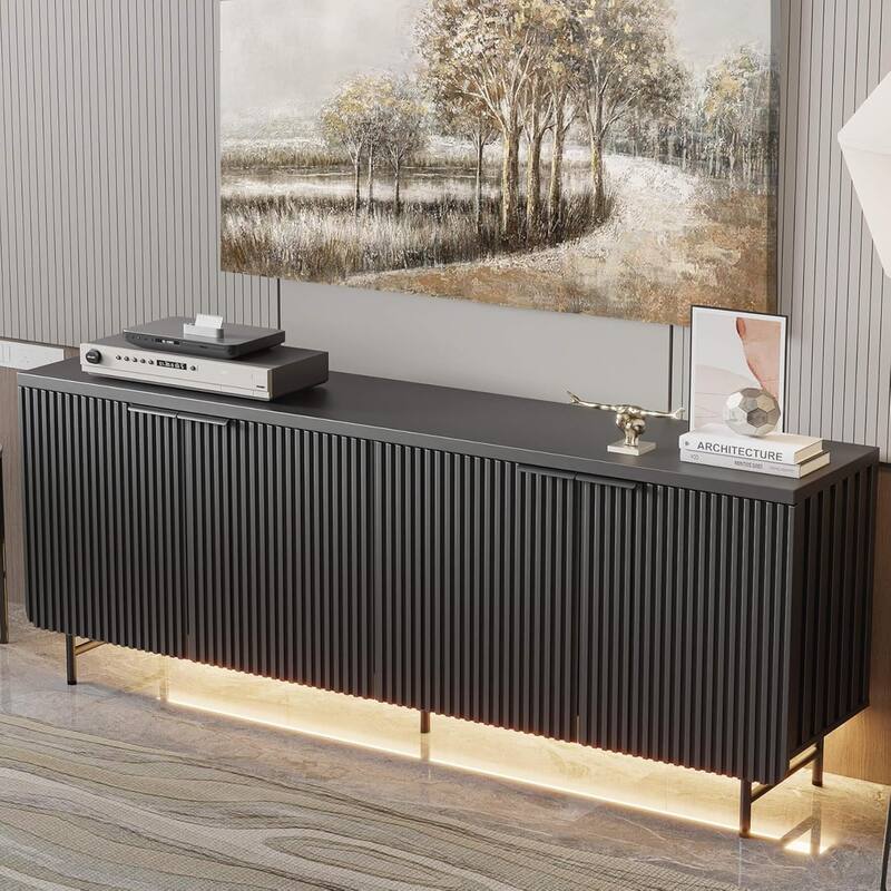 68" Mid Century Fluted TV Console Table Sideboard Cabinet with Cabinets Storage - 68inch