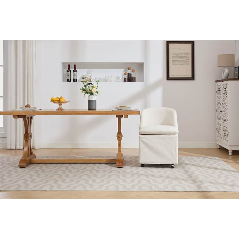 Set of 2 Chenille Fabric Dining Chairs With Universal Wheels,Beige