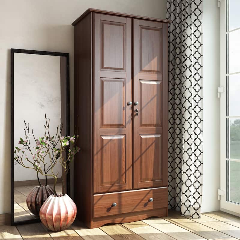 Palace Imports 100% Solid Wood Flexible Wardrobe Armoire with Metal or Wooden Knobs - Mocha-Metal Knobs