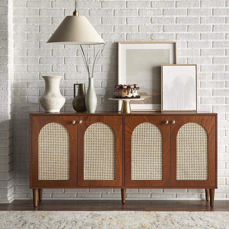 Lifestorey Montello 4-Door Sideboard with Cane - Walnut