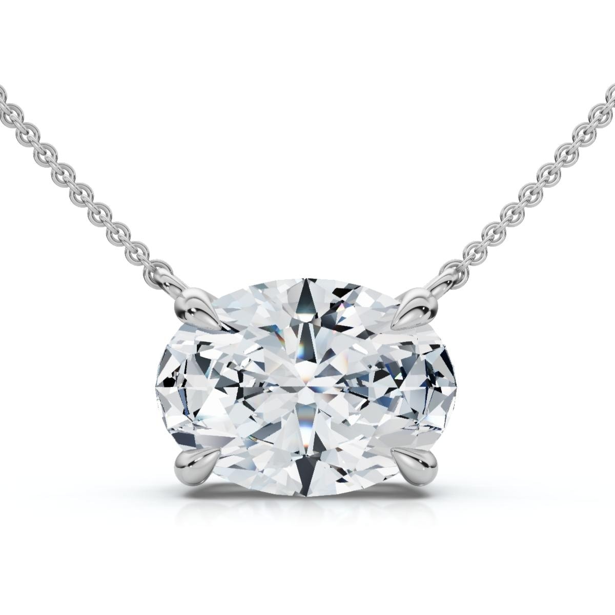 Bliss Diamond Certified 2Ct Diamond Oval Solitaire Pendant Gold 18" Womens Chain Lab Grown