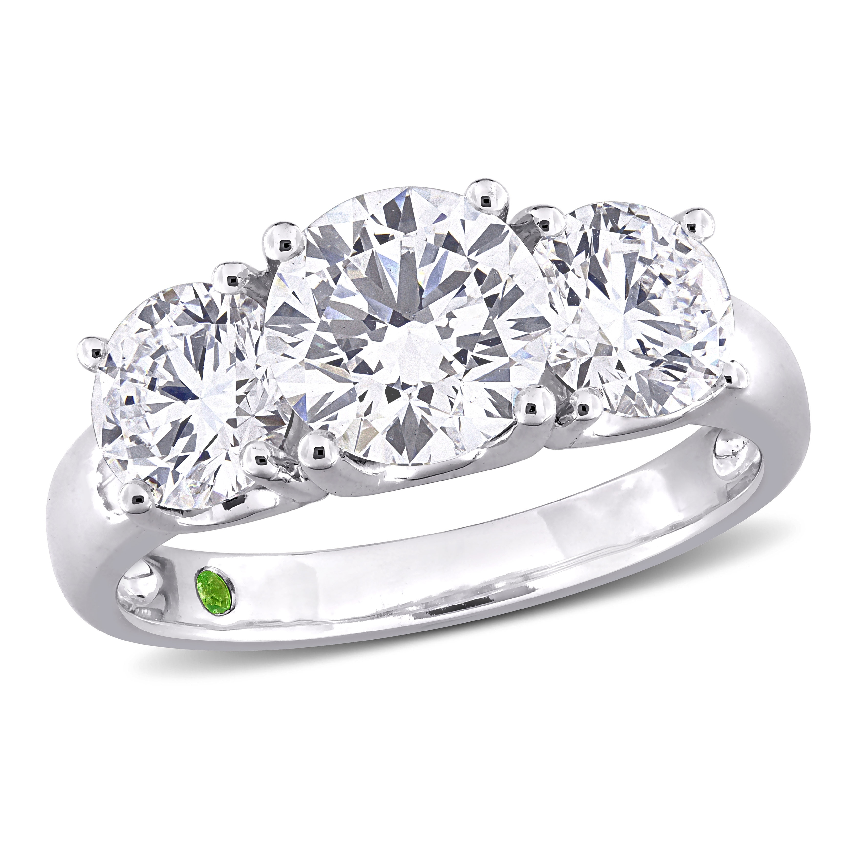 Miadora 3ct TDW Lab-Grown Diamond and Tsavorite Accent 3-Stone Ring in 14k White Gold