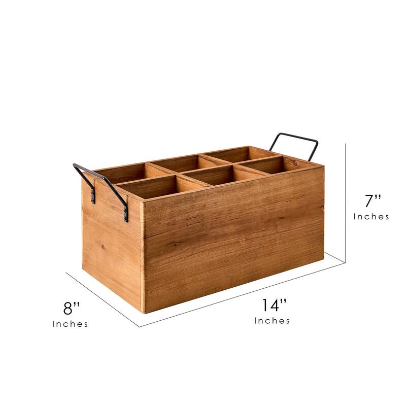 American Art Decor The Bourbon Bar Wood Crate Bottle Holder with Metal Handles - 7" H x 14" L x 8" D