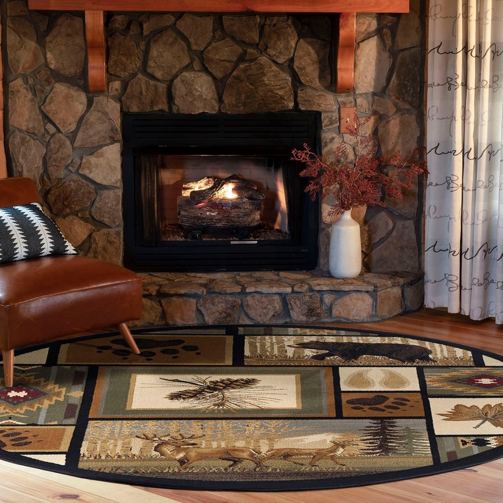 Natural Lodge Novelty Graphic Indoor Area Rug