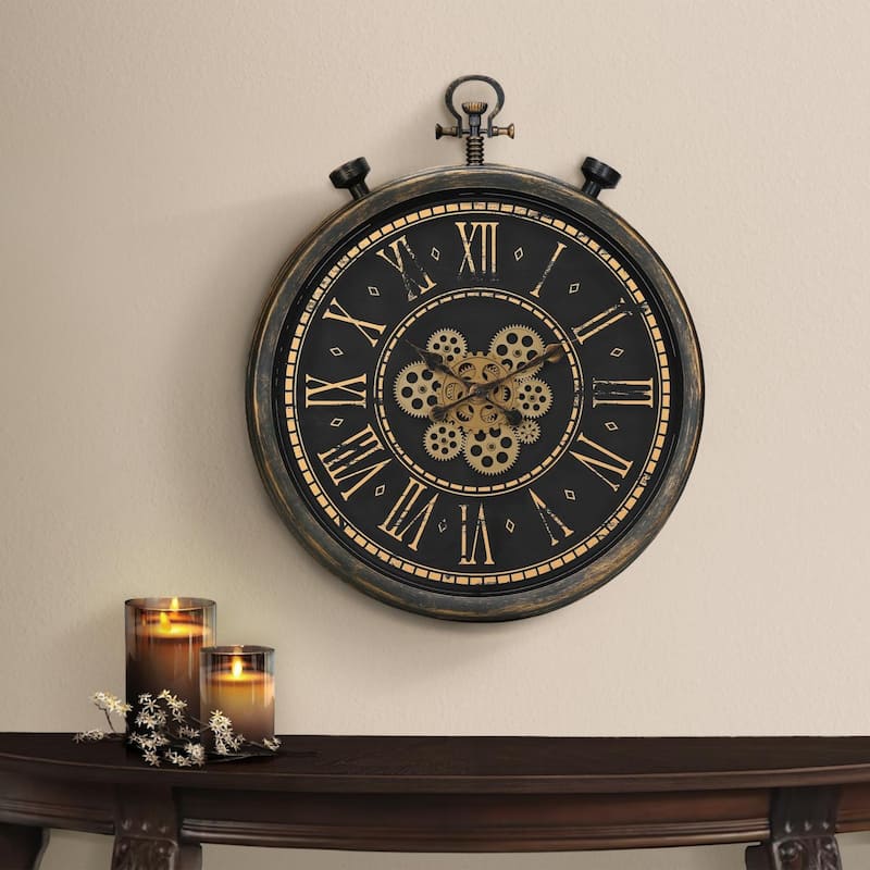 24" Round Wall Clock - Brown