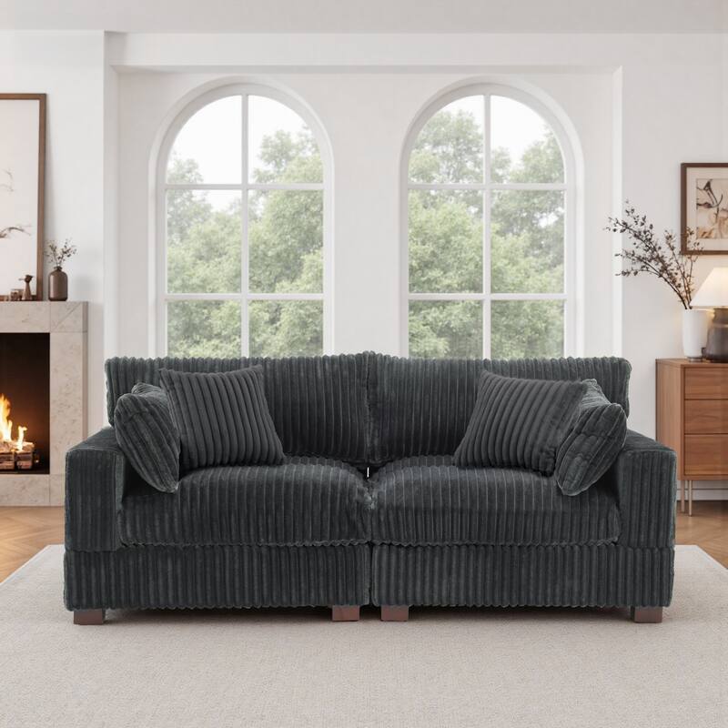 Modern Plush Corduroy Loveseat Sofa Couch with Pillows