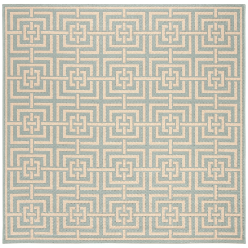 SAFAVIEH Linden Darla Indoor/ Outdoor Waterproof Patio Backyard Rug - 6'7" Square - Aqua/Cream