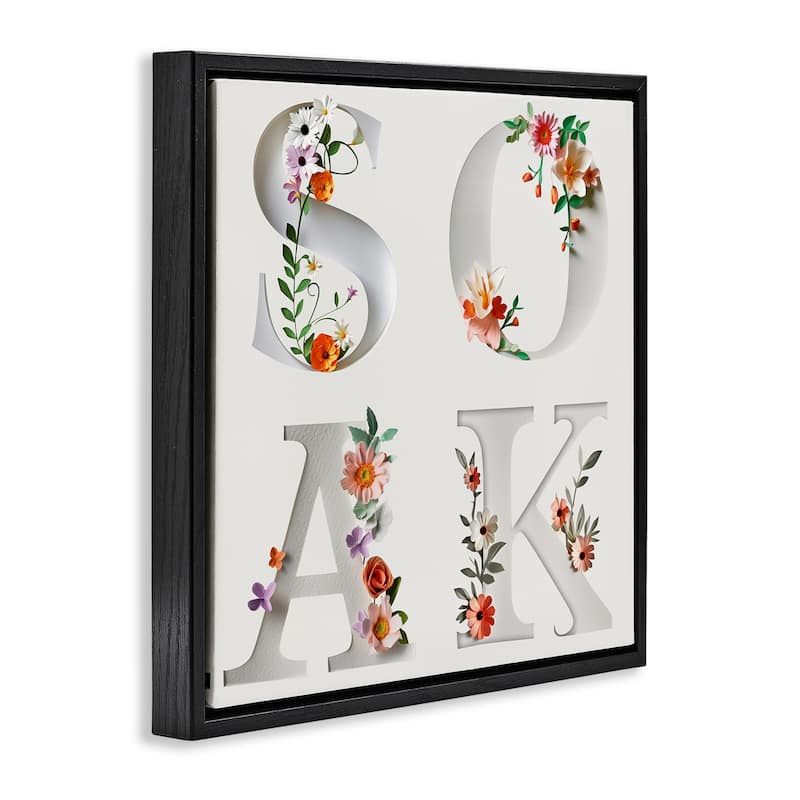 Stupell Floral Bathroom Soak Letters Framed Floater Canvas Wall Art Design By Susan Arnot