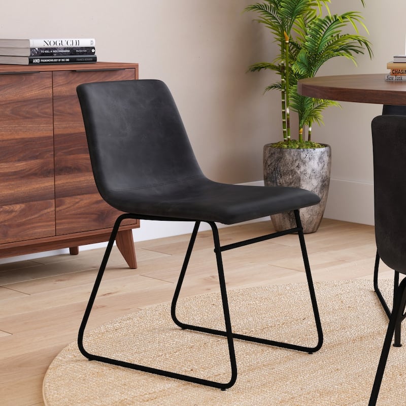 18 Inch Indoor Dining Table Chairs, LeatherSoft Upholstery-Set of 2 - Gray Faux Leather/Black Frame