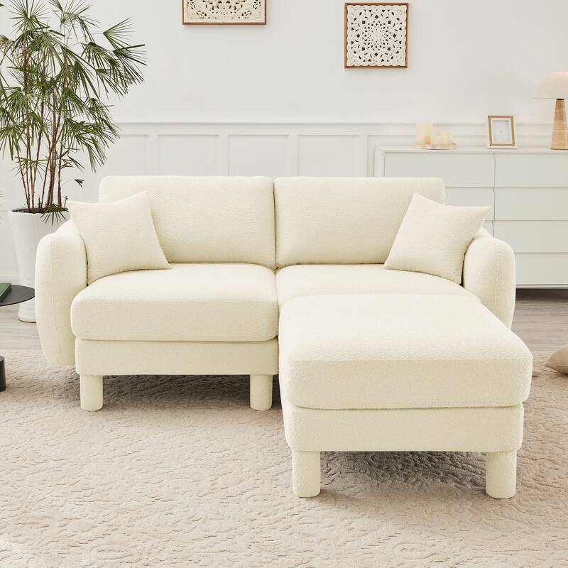 2-seater Loveseat Sofa Couch With Distinctive Shell-shaped Armrests And Removable Ottoman