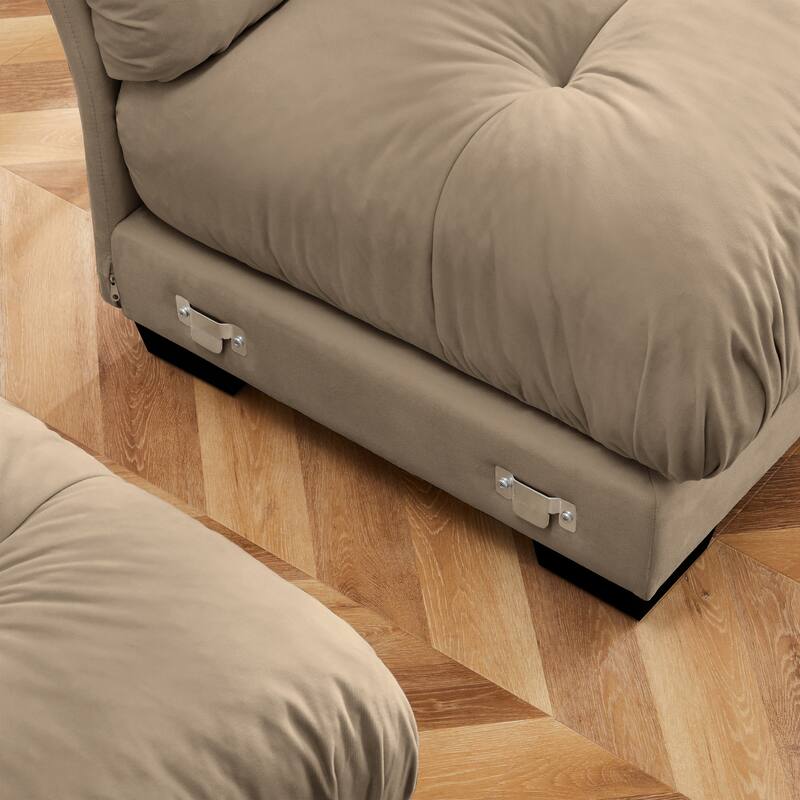 130" Velvet Modular Sectional Sofa with Ottomans & Pillows