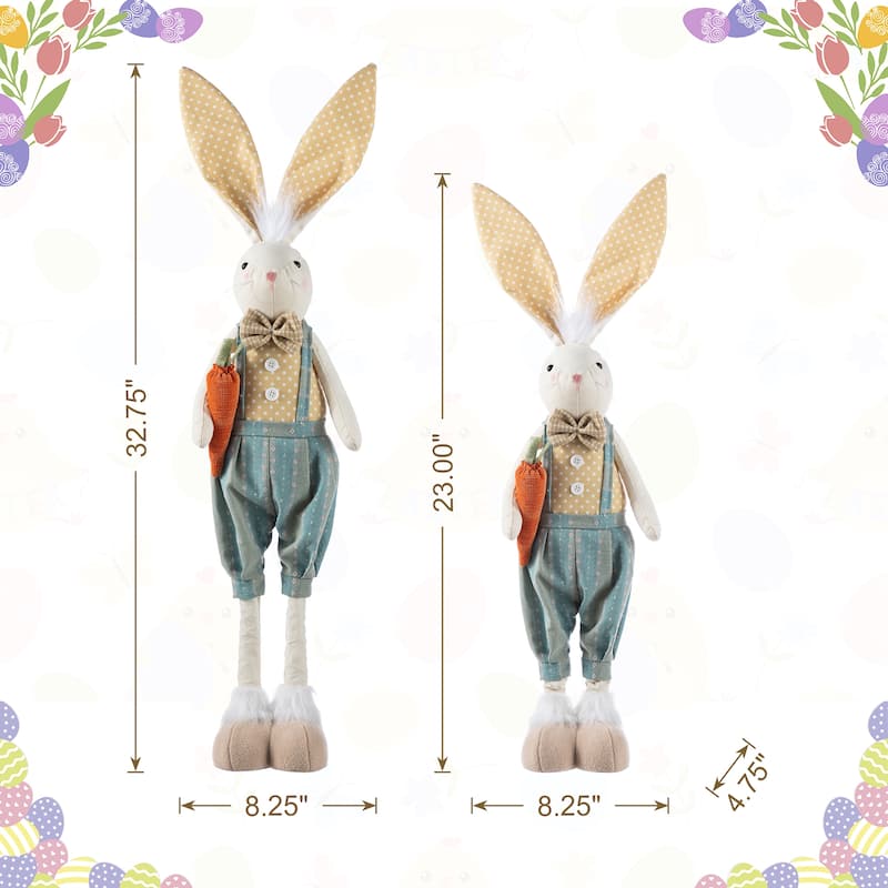 Glitzhome Easter Fabric Girl Boy Bunny Duck Shelf Sitters or Standing Figurines Decor