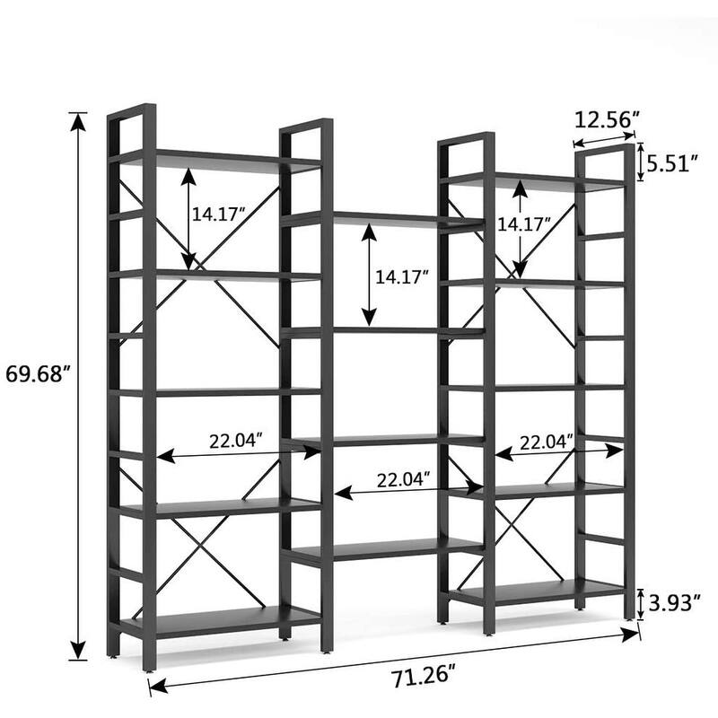 Large Triple Wide 5-Shelf Etagere Bookcase