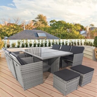 Nestfair 11-Piece Wicker Outdoor Dining Set with Beige Cushion