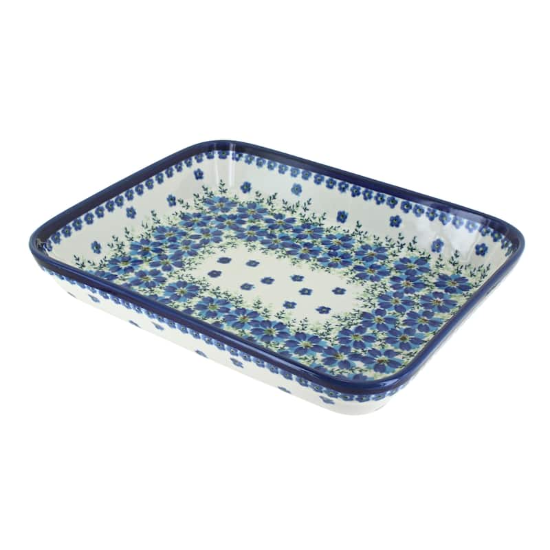 Blue Rose Polish Pottery 371 Zaklady Large Rectangular Baker - Kalina