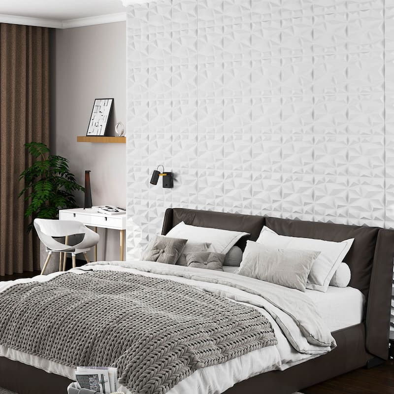 Costway 50/100 Pack 3D Wall Panels, PVC Diamond Textured Wall Tiles