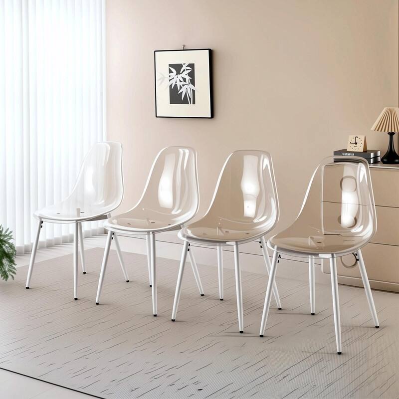 Modern Transparent Dining Chair with Clear Shell and Metal Legs, Easy-Clean Accent Chair for Home or Office - Matte White