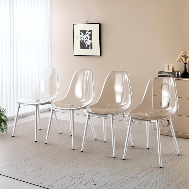 Modern Transparent Dining Chair with Clear Shell and Metal Legs, Easy-Clean Accent Chair for Home or Office