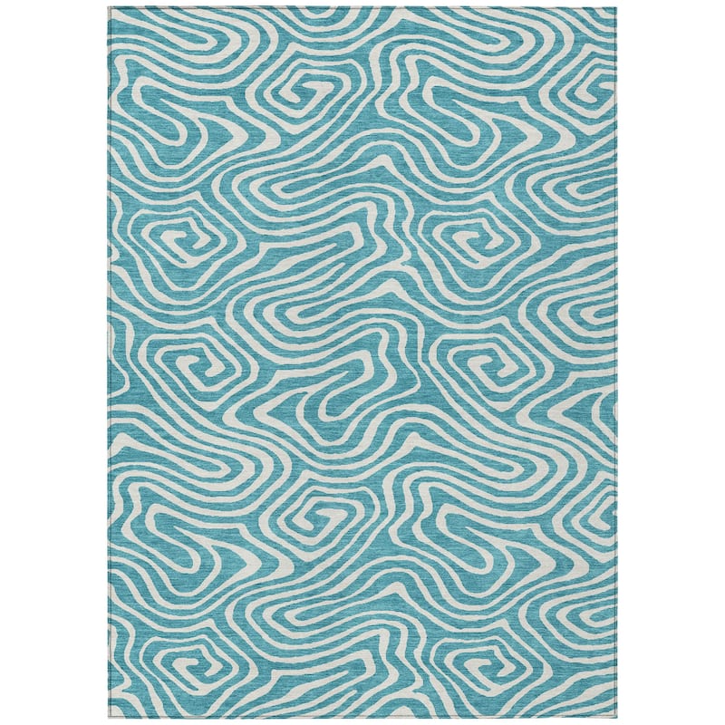 Machine Washable Indoor/ Outdoor Abstract Modern Chantille Rug