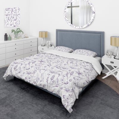 Designart 'White Pen Drawn Floral' Cabin & Lodge Duvet Cover Set