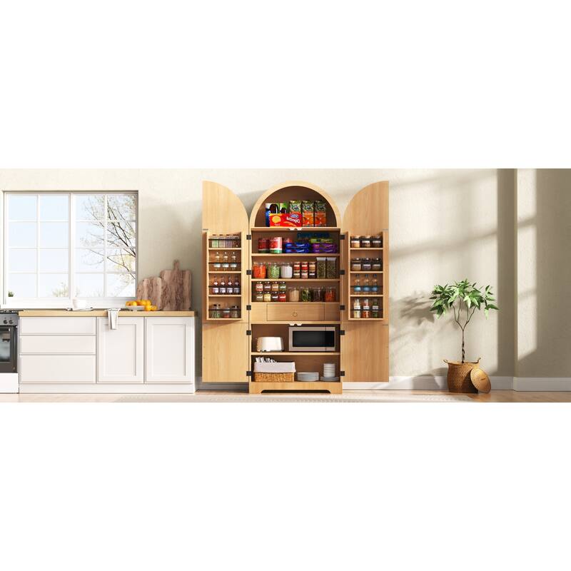 Roomfitters 72" Tall Arched Kitchen Pantry Cabinet with Fluted Doors & Hidden Drawer