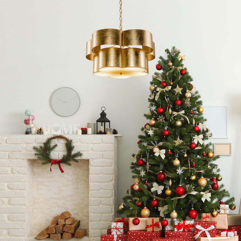 19.7" Modern Gold Metal Diammable 5-Light Drum Chandelier Ceiling Light