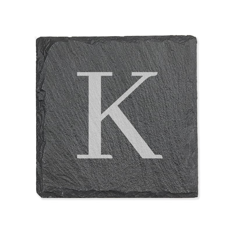 Personalized Letter Square Slate Coaster - 1 piece - K - Slate