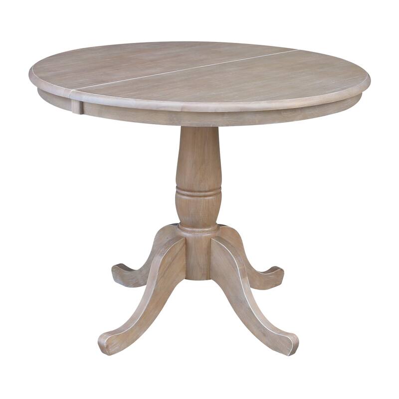 36" Round Extension Dining Table with Four Chairs, Washed Gray Taupe