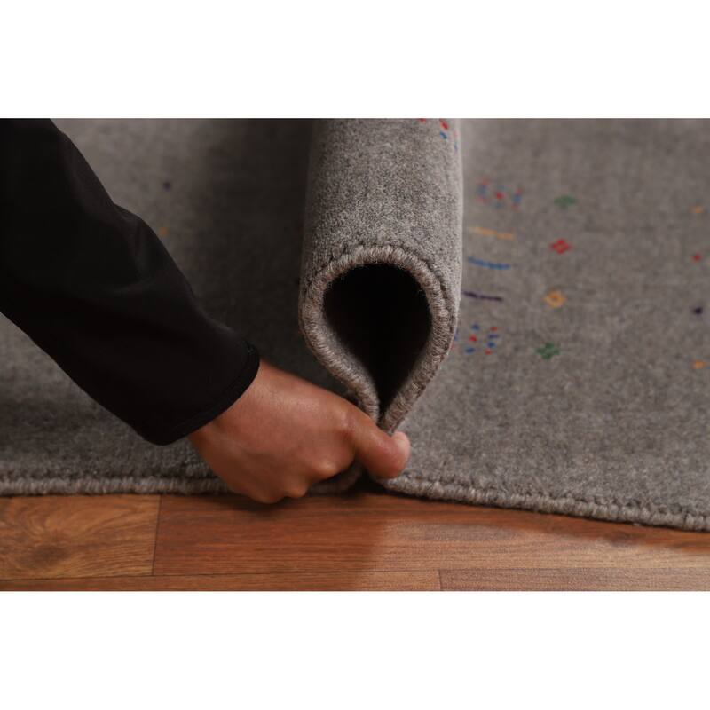 Gray Gabbeh Oriental Area Rug Hand-Knotted Wool Carpet - 8'1" x 9'9"