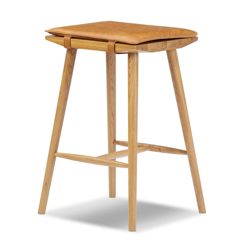 Poly & Bark Valentino 26" Genuine Leather Wood Counter Stool