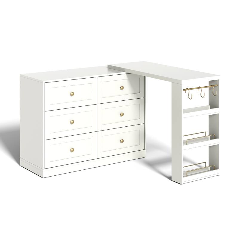 Extendable Makeup Vanity Desk with 6 Drawers