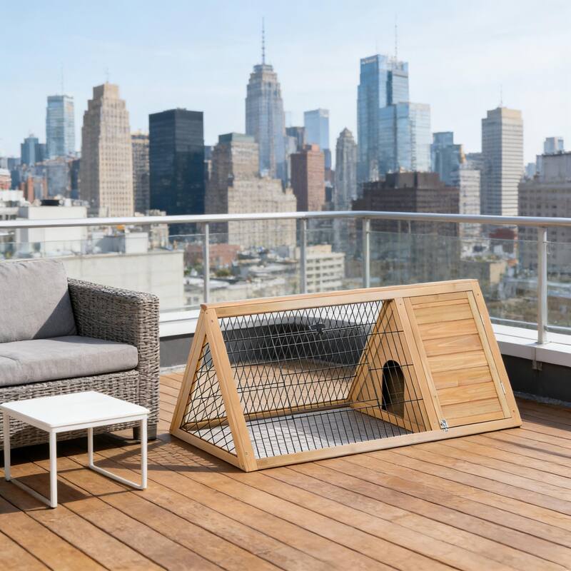 A-Frame Wooden Pet House,Small Animal Cage Rabbit Hutch is designed for convenient cleaning - Yellow