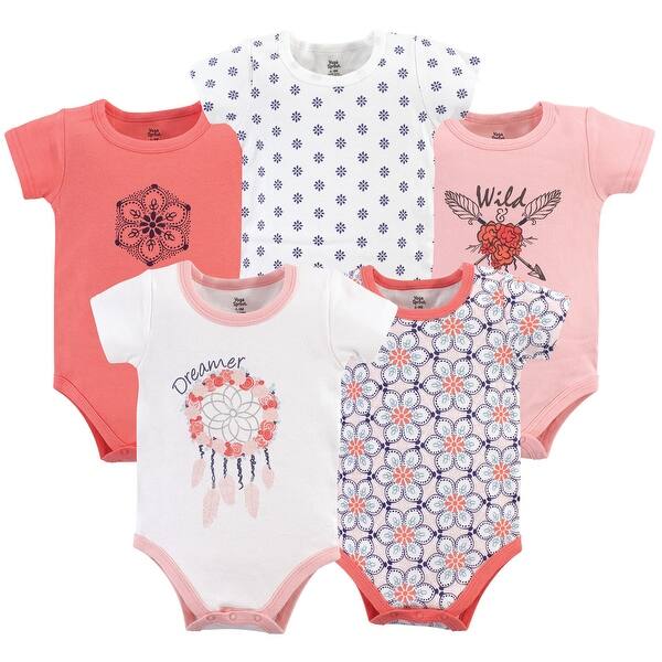 slide 1 of 1, Yoga Sprout Baby Girl Cotton Bodysuits 5pk, Dream Catcher 0-3 Months - Dream Catcher Short-Sleeve