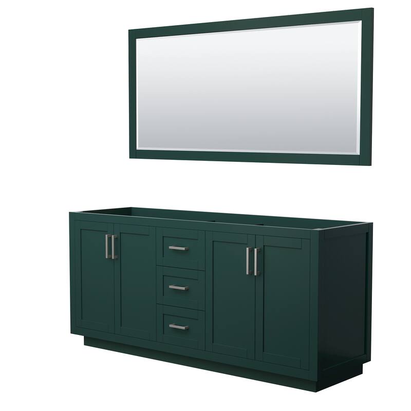 Wyndham Collection Miranda 71" Double Free Standing Vanity Cabinet - - Green / Brushed Nickel Hardware
