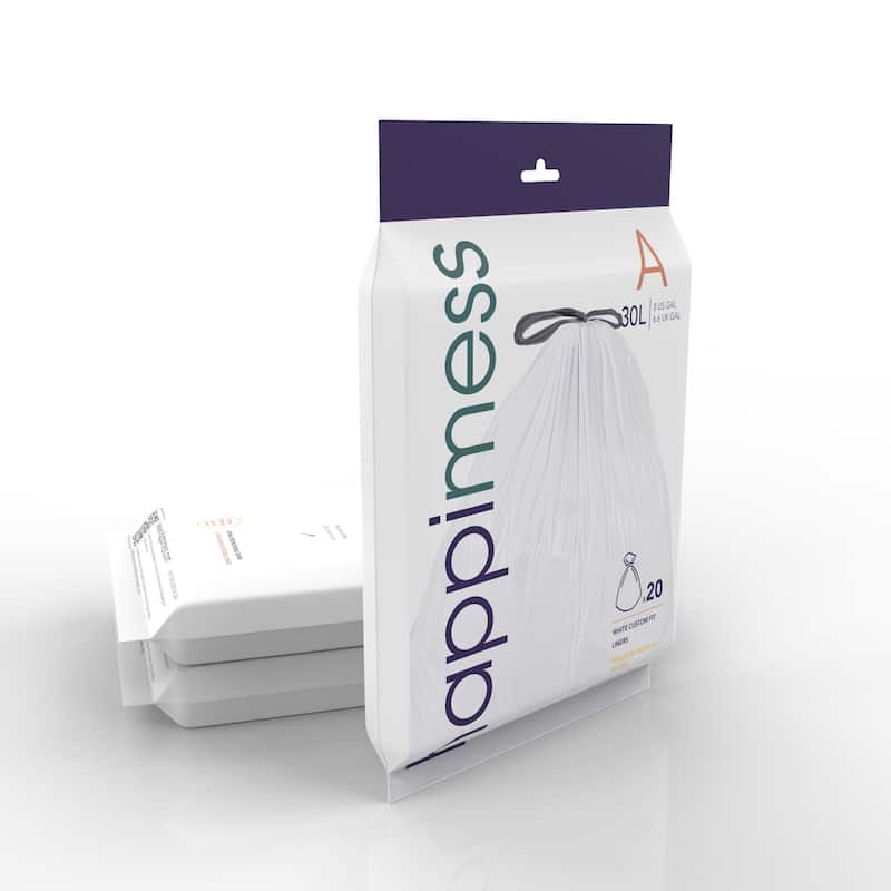 happimess 8-Gallon (30L) Drawstring Trash Can Liner, Clear (60-Count, 3-Packs of 20 Liners)