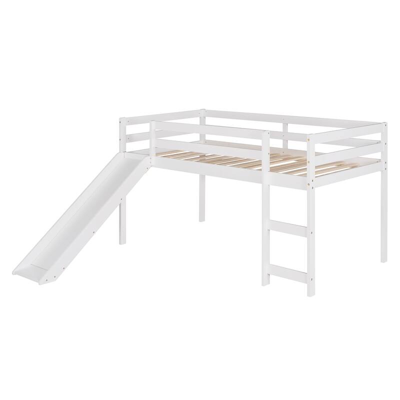 Multifunctional Twin Loft Bed with Slide, White, Solid Pine Construction