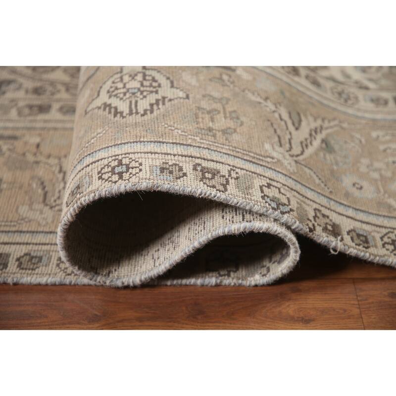 Hand Knotted Oriental 100% Wool Carpet Traditional Floral Beige & Ivories Tabriz Area Rug - 12' 7'' X 10' 0''