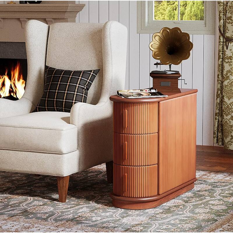 3-Drawer Wooden End Table, Slim Sofa/Chair Side Table Nightstand for Living Room & Bedroom