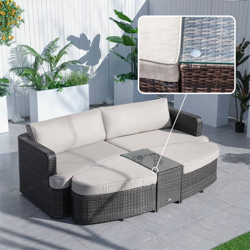 5-piece Patio Wicker Daybed Sectional Sofa Set with Side Table