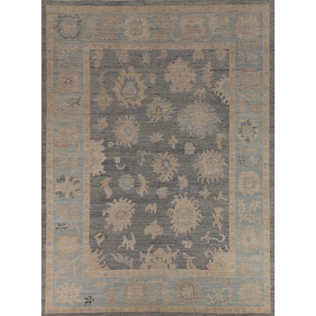 Vegetable Dye Floral Oriental Oushak Turkish Rug Handmade Wool Carpet - 9'5"x 11'9"