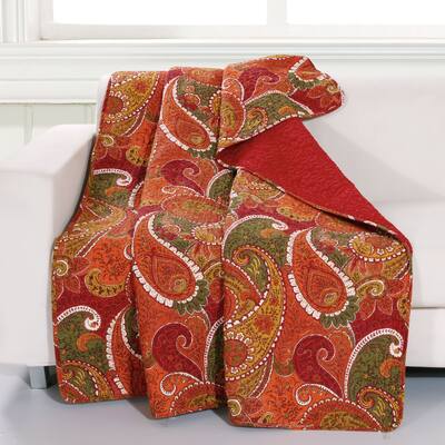 60 x 50 Polyester Quilted Throw Blanket with Paisley Print, Cinnamon Red