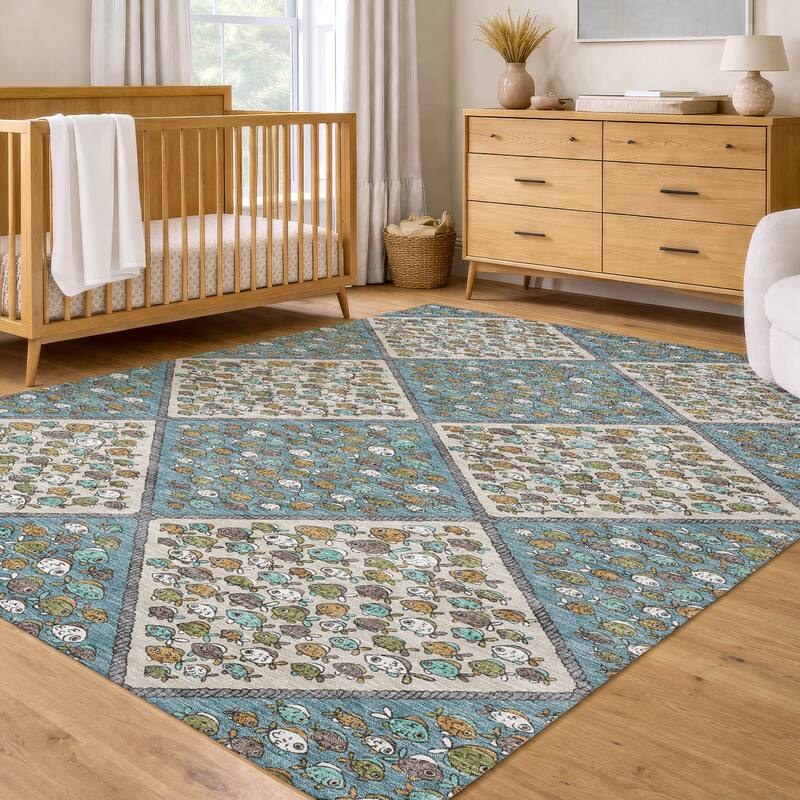 Machine Washable Indoor/ Outdoor Diamond Fish Chantille Rug