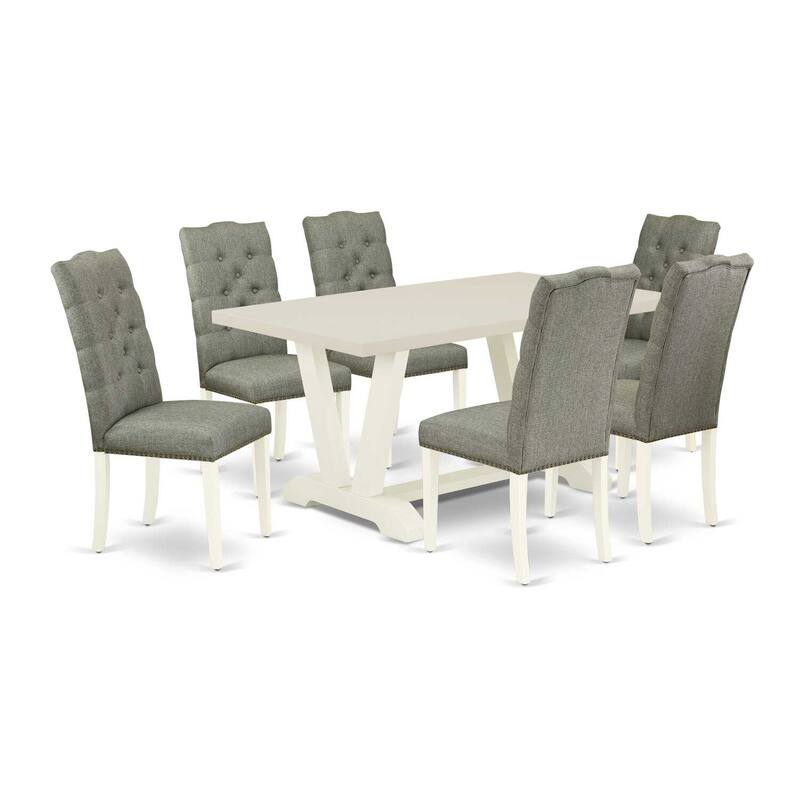 7-Piece Kitchen Dining Set - Parsons Chairs & Table - Solid Wood Frame - Modern Dinette - 60