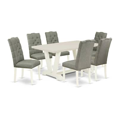 HomeStock 7-Pc Natural Oak Finish Solid Wood Top Dining Table with 6 Parson-Chairs