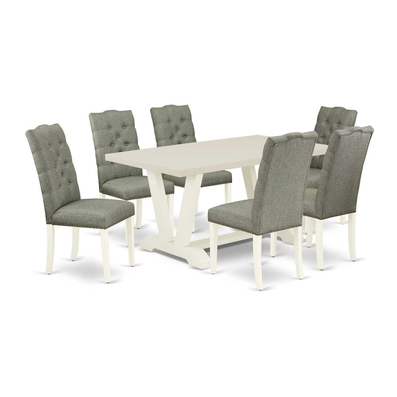 HomeStock 7-Pc Natural Oak Finish Solid Wood Top Dining Table with 6 Parson-Chairs