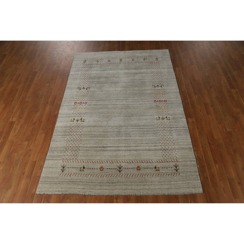 Hand Knotted Oriental 100% Wool Carpet Tribal Animal Pictorial Greys & Charcoal Gabbeh Area Rug - 7' 10'' X 5' 1''
